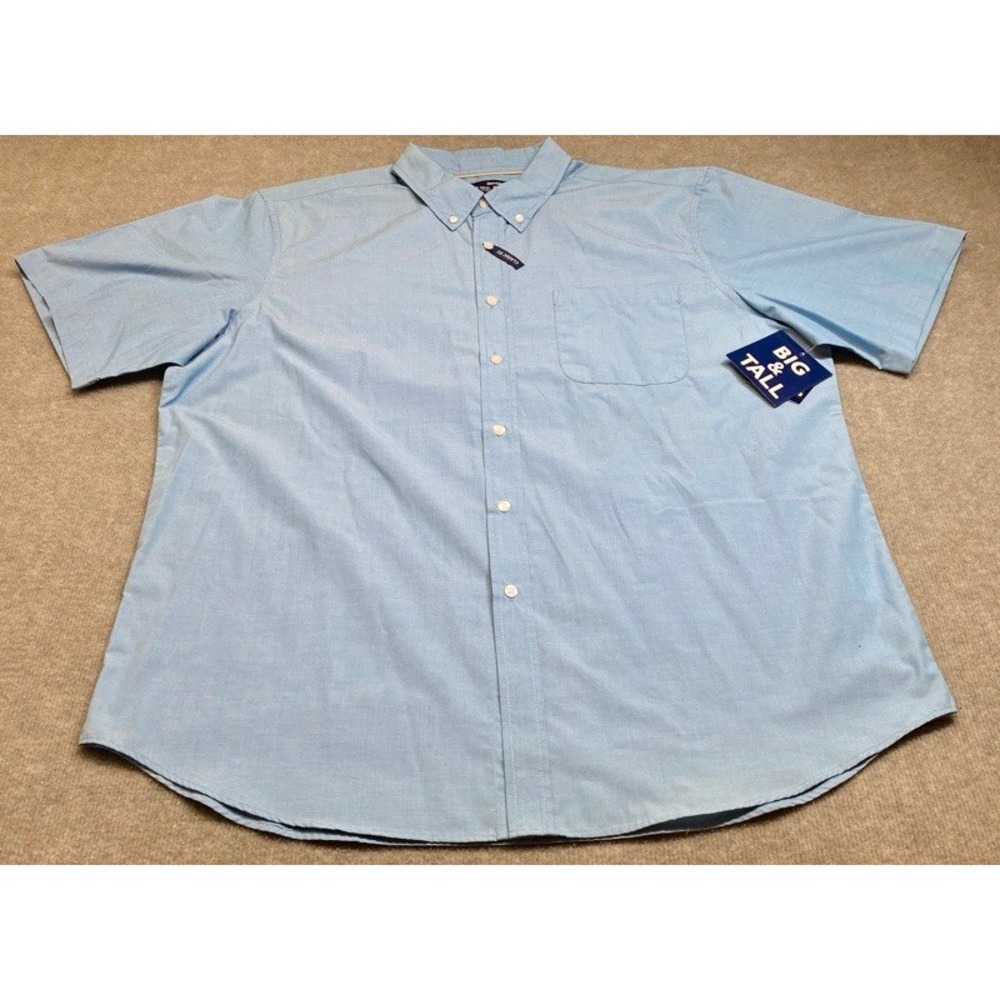 NWT Basic Editions Button Down Shirt Men XLT Light Blue Short Sleeve Classic Fit